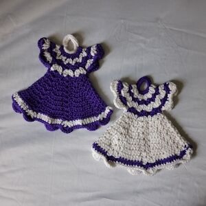 Handcrafted Purple and White Crochet Dress Pot Holders